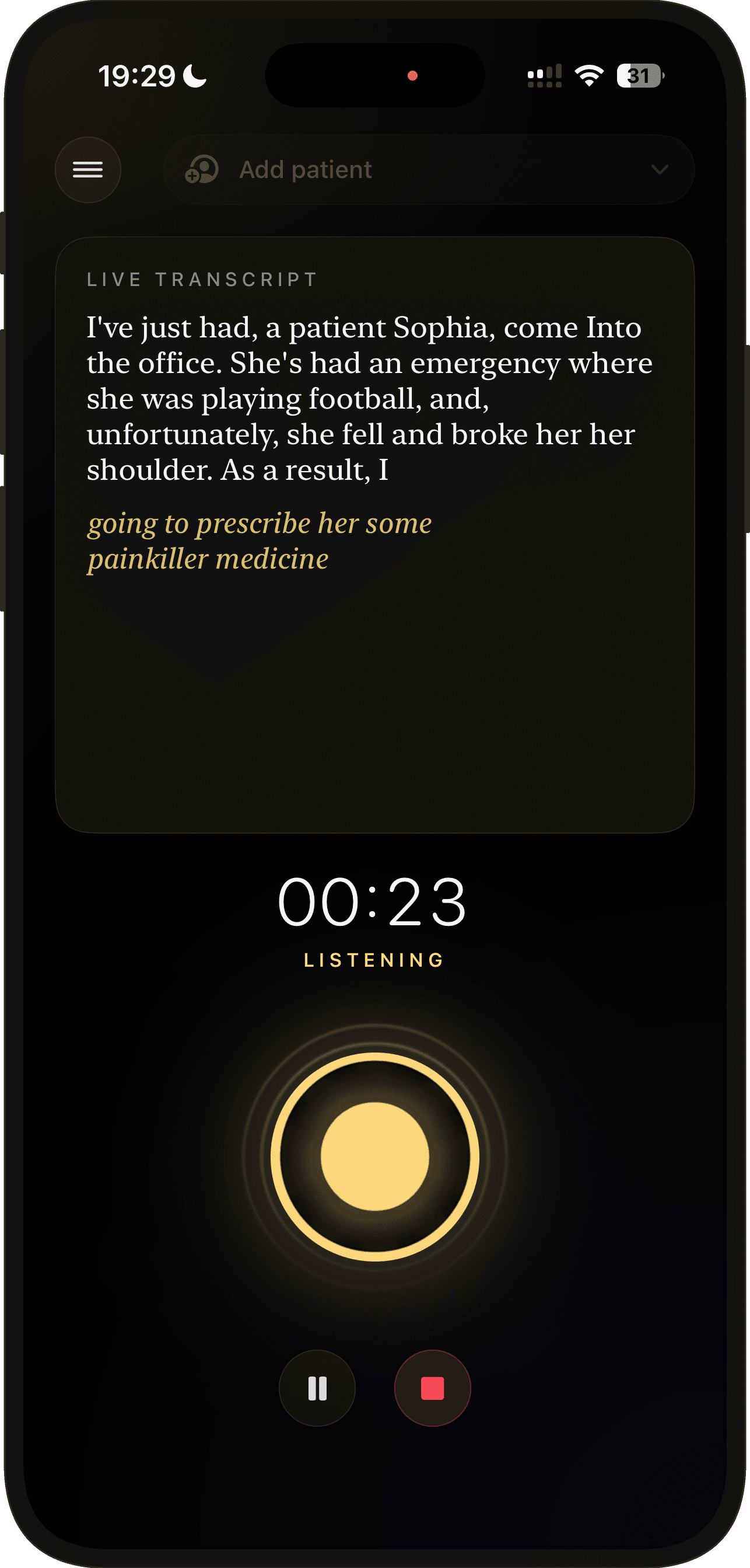 Doctate.ai — Listening (mobile)
