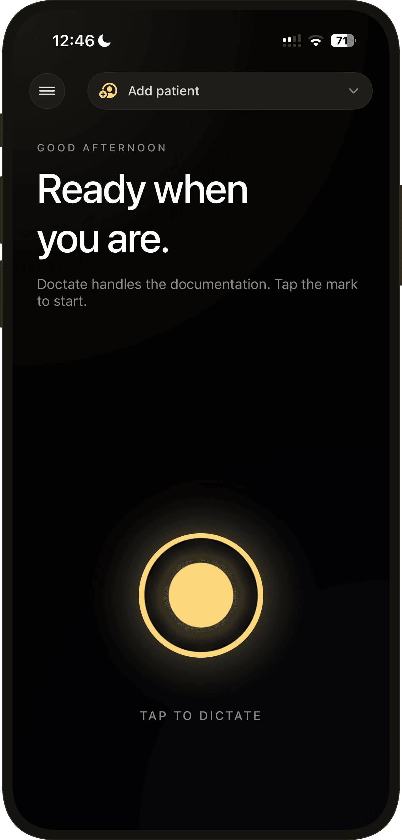 Doctate.ai — Ready to capture (mobile)