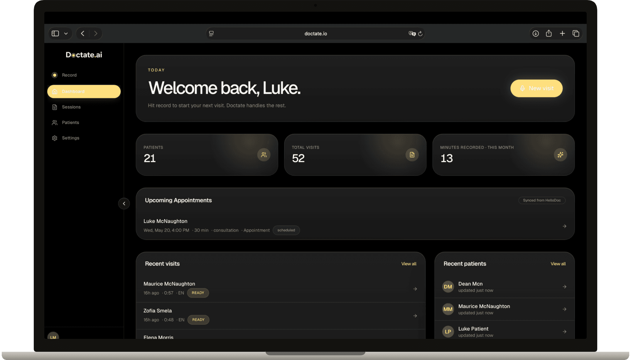 Doctate.ai — Dashboard (web)