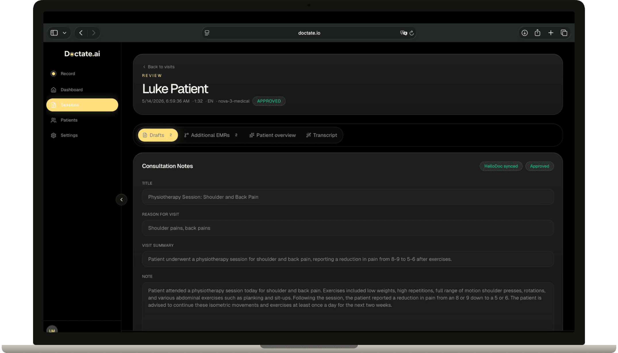 Doctate.ai — Review note (web)