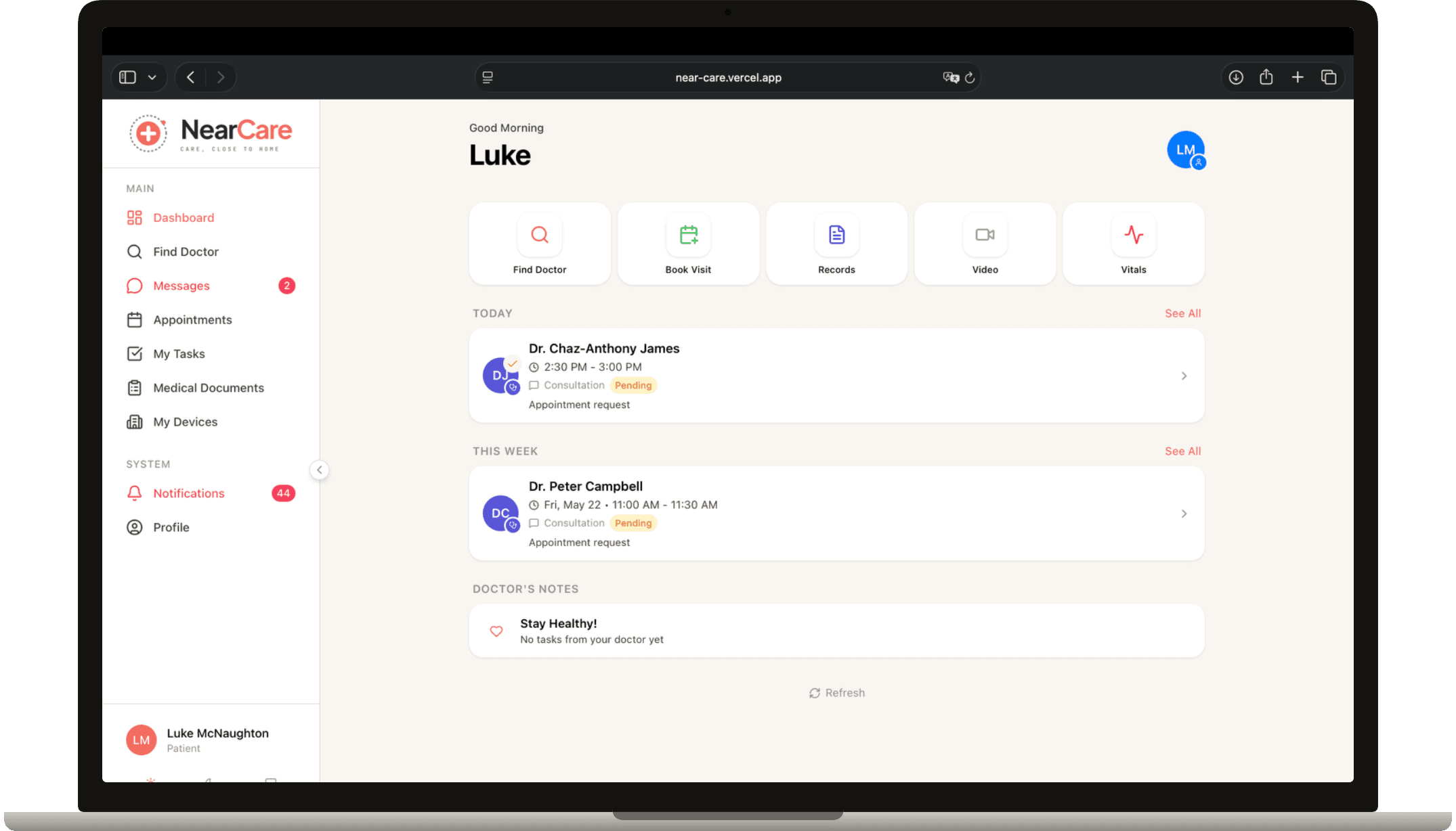 NearCare — Dashboard (web)