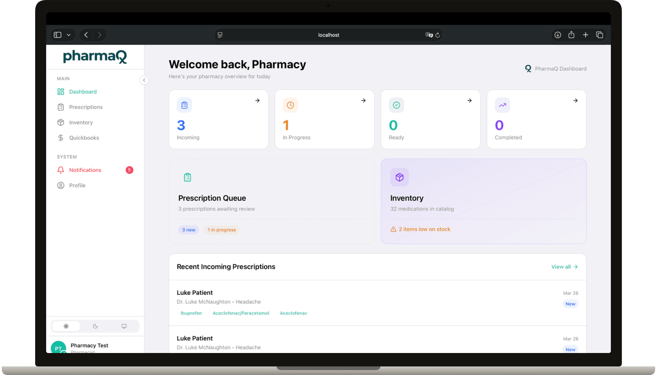 PharmaQ — Dashboard (web)