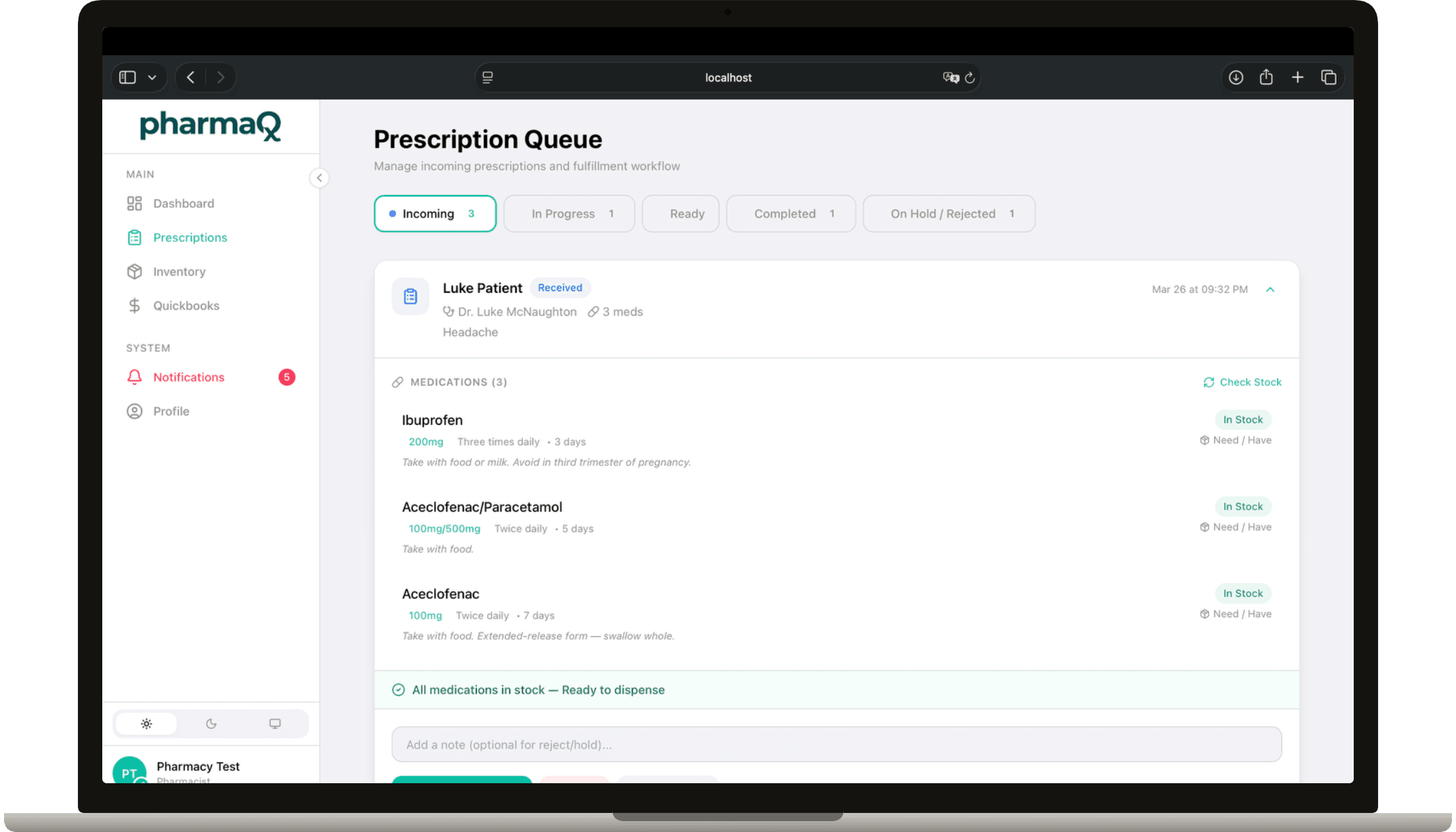 PharmaQ — Prescription queue (web)